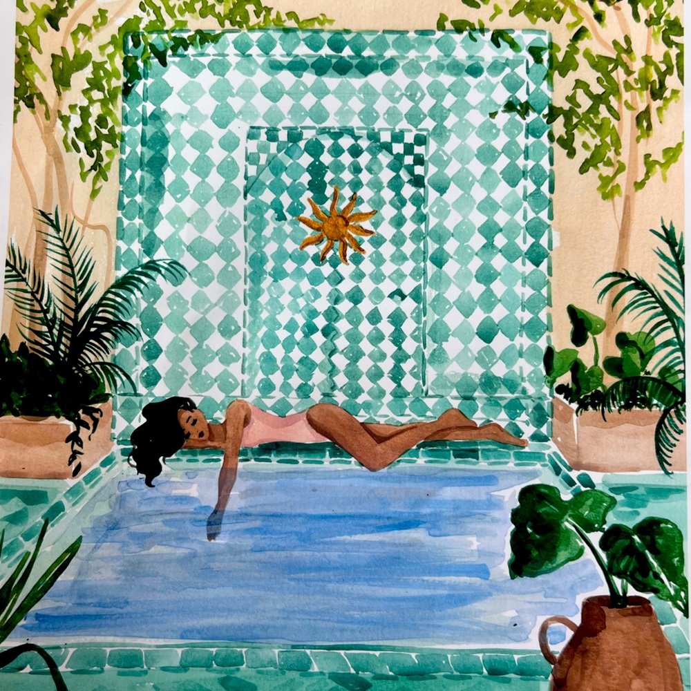 Sabina Fenn poolside pool day beachy wall art illustration